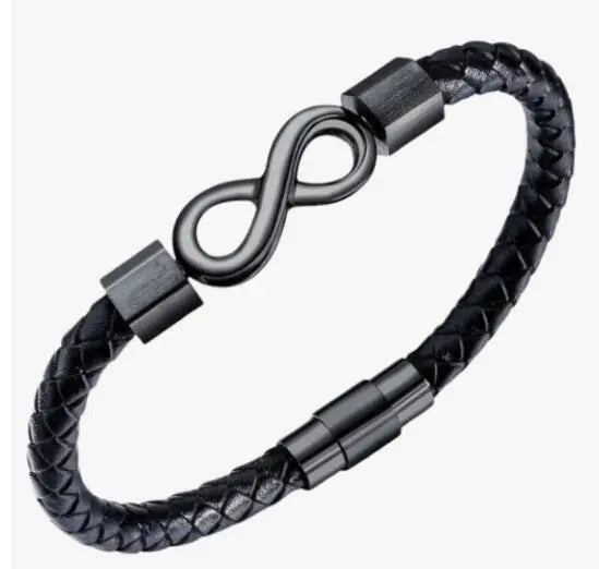 Infinity Armband in Schwarz/Silber Leder
