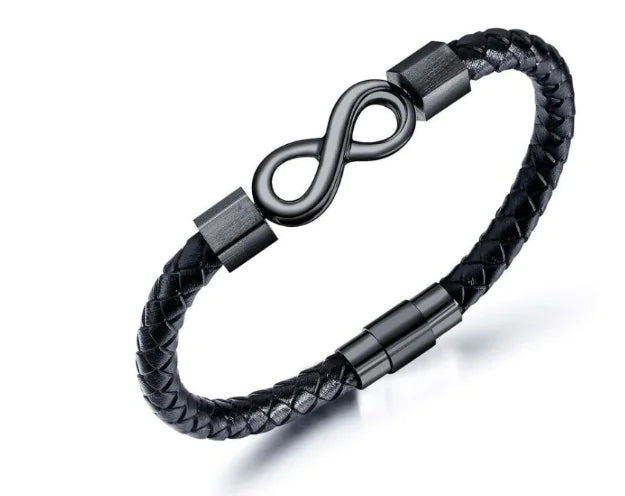 Infinity Armband in Schwarz/Silber Leder